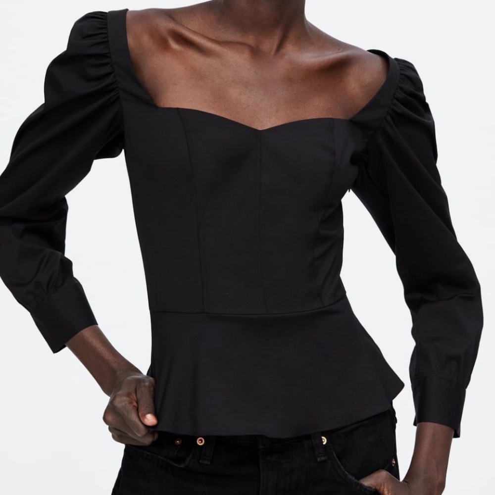 Zara black puff sleeve top